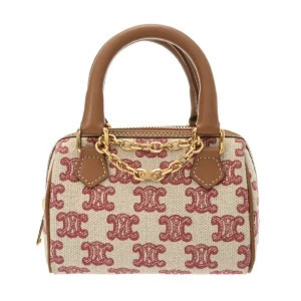 Celine Boston Macadam Bag Beige Cream Tan Textile Calfskin